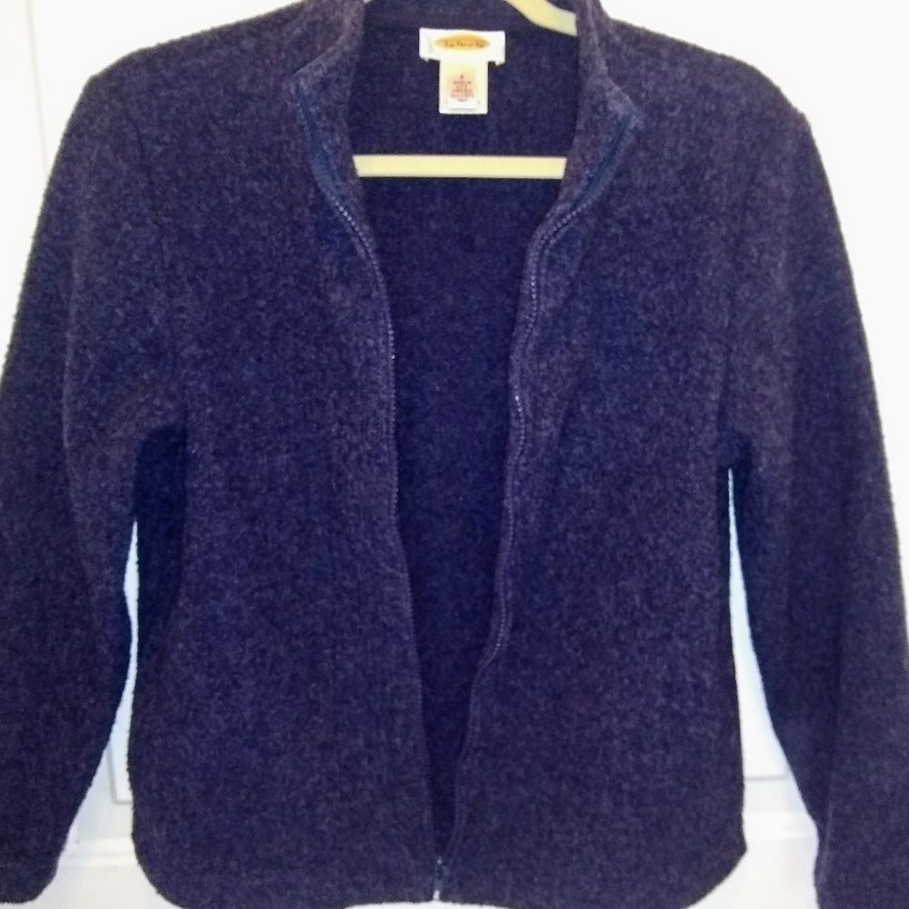 Talbots Heathered Blue Gray Petite Fleece Jacket - Picture 3 of 7
